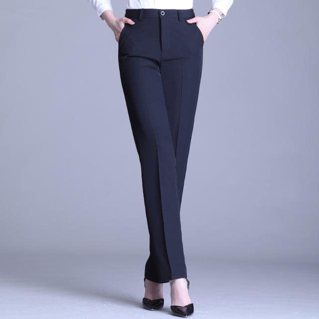 Women's Black High-Waisted Straight-Leg Professional Suit Pants