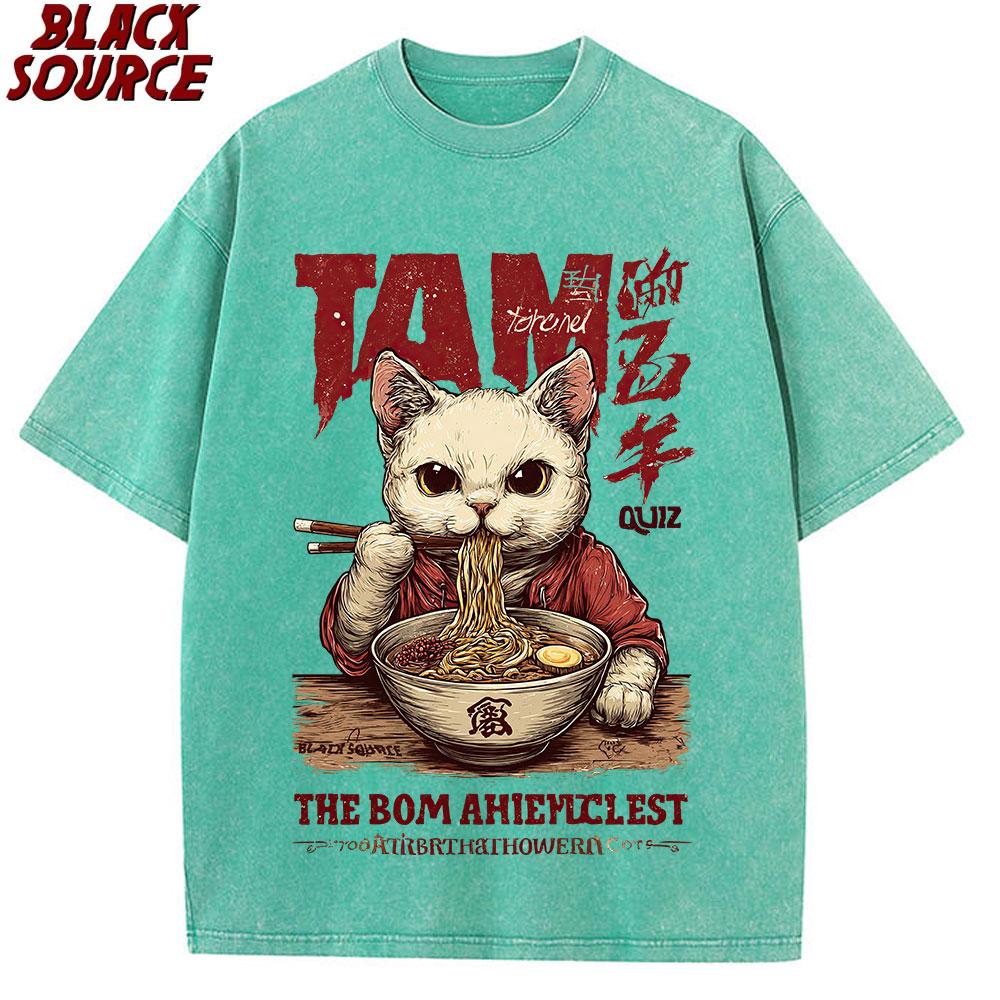 T Summer Nine Childrens Clothing Aesthetic Funny Cute Cat Noodle Tshirts High Quality Cotton Kid Oversized tshirt S