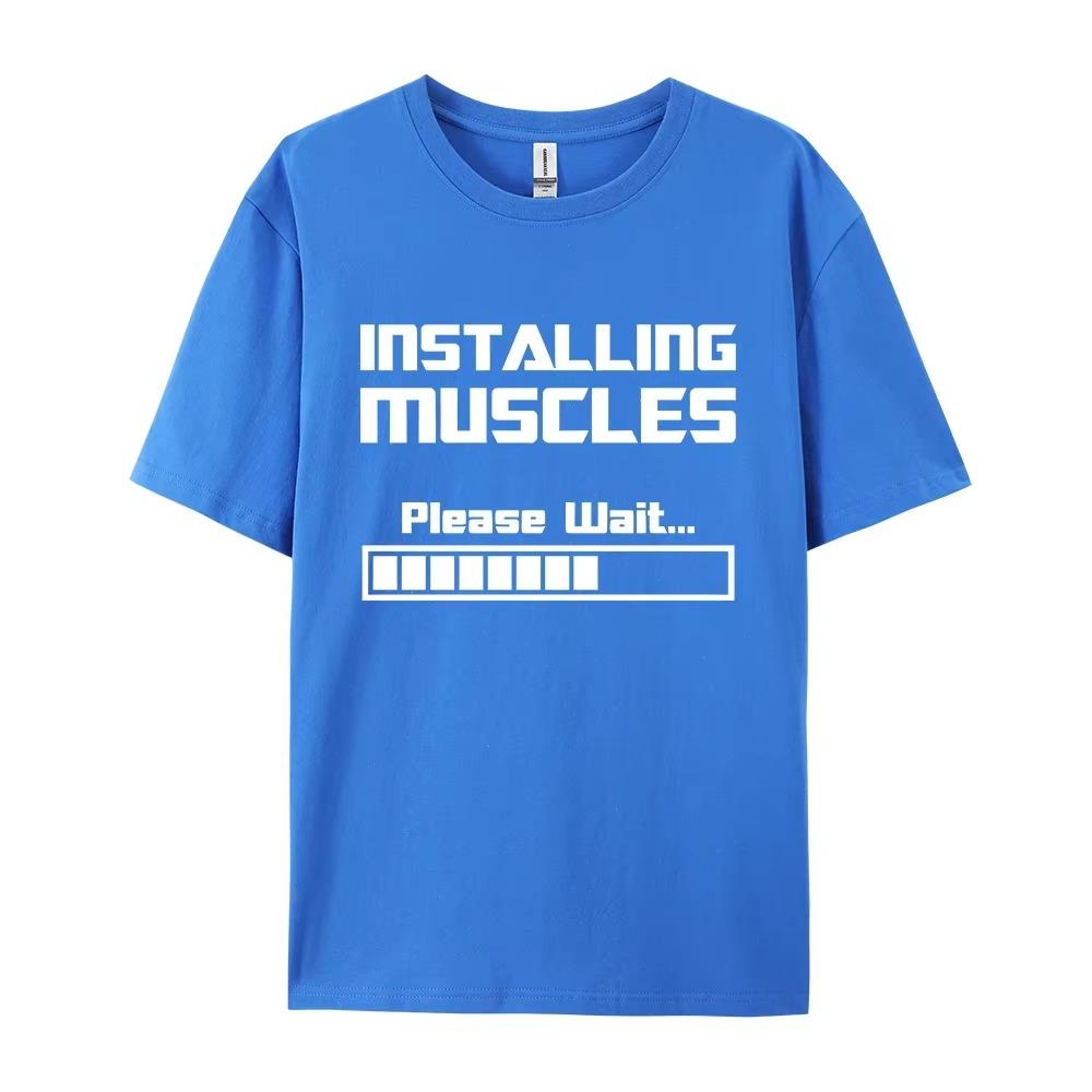 Letní Nová Trička Instalace Svalů Prosím Počkejte Načítací Lišta Vtipný Potisk Tričko Muži Ženy Volné Bavlna Krátký Rukáv Cool Trička