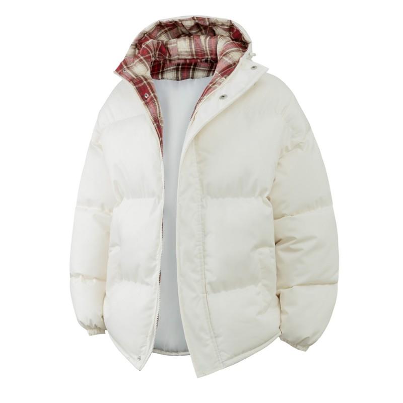 Mens Winter Hooded Puffer Coat Plaid Cotton Jacket Loose Warm Fashion Trendy Casual Outerwear
