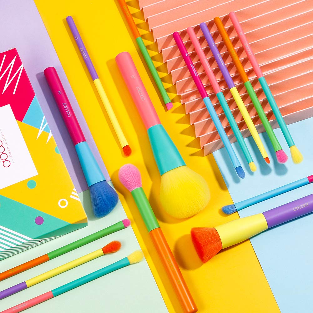 Makeup Brushes 15Pcs Colourful Makeup Brush Set Premium Gift Synthetic Face Powder Kabuki Foundation Contour Blush Concealers Eye Shadow Blending