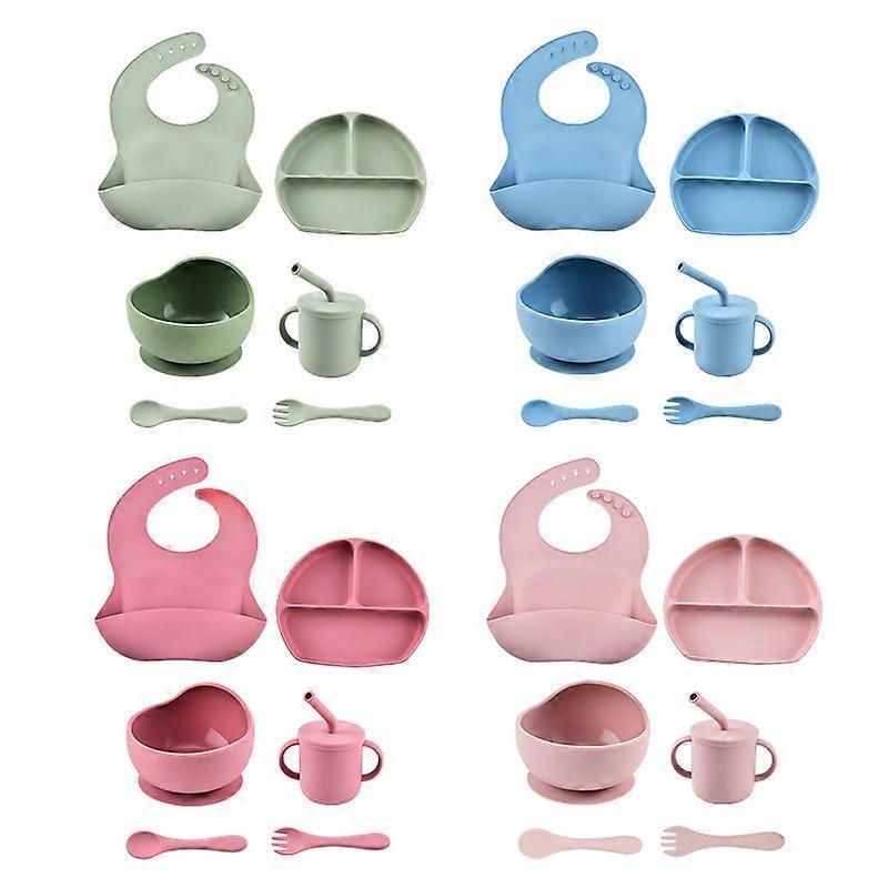 Baby suit spoon Fork sucker baby grid plate Cup food supplement bowl drop-resistant silicone children's feeding tableware