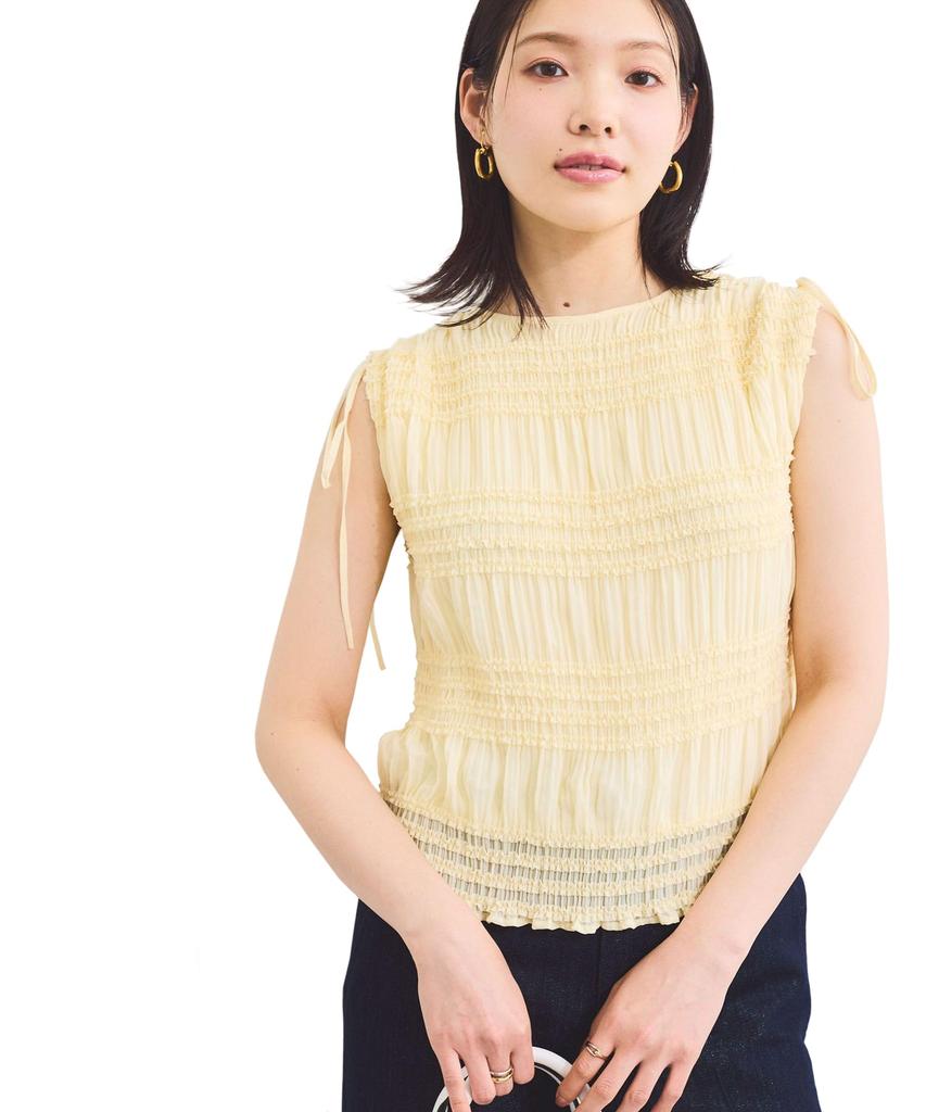 Pleated Sheer Shirring Cream [BIS] Women's Blouse, (83)