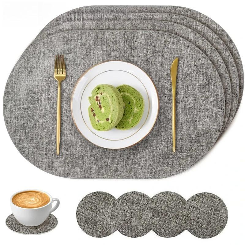 Leather Dining Mat Oval Light Luxury Waterproof Oil Proof Hotel Restaurant Western Food Mats Insulated Dining Table Teacup Mats 45x30cm&Oval светло-серый