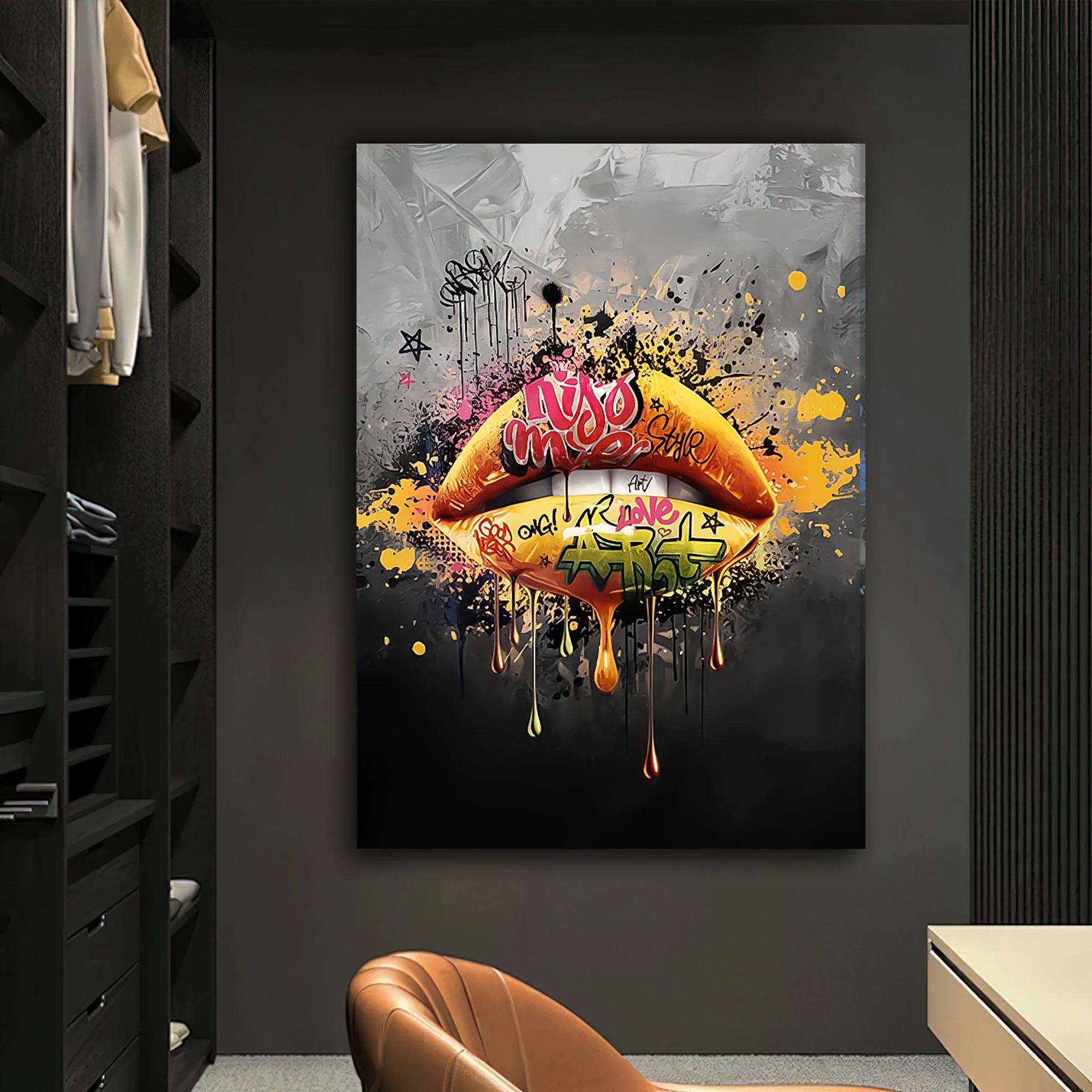 

Рамка из цельного дерева, сексуальные губы, граффити, холст, картины, плакаты и принты, настенное искусство, поп-красочные картины для губ для гостиной, домашний декор 15*20cm(with frame)