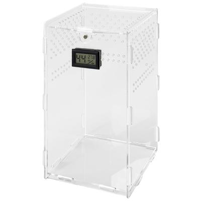 Reptilmatningslåda Akryl Klar Uppfödningslåda med Temperaturhygrometer för Spindlar Reptiler Ödlor Tusenfotingar