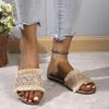 Damen Hausschuhe 2024 Neu Einfache Lässige Strandhausschuhe Mode Rattanwebe Offene Zehen Flache Zehentrenner Sommer Oberbekleidung Damen Sandalen