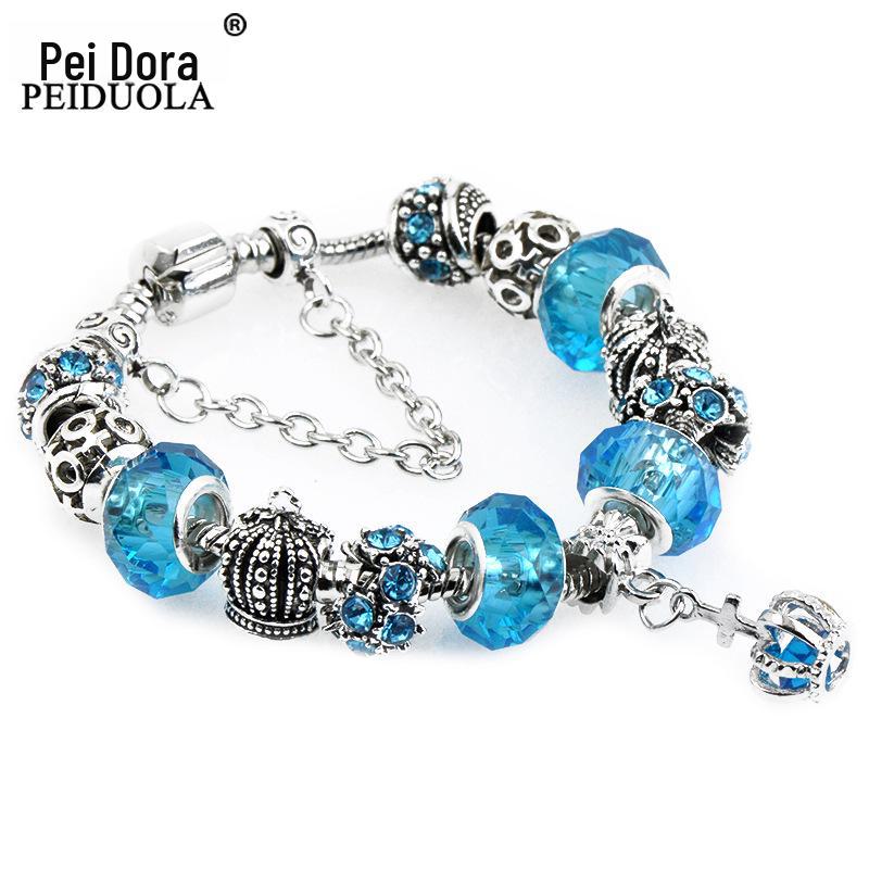 Brățară Trendy cu Mărgele de Cristal Pan cu Pandantiv Coroană de Flori