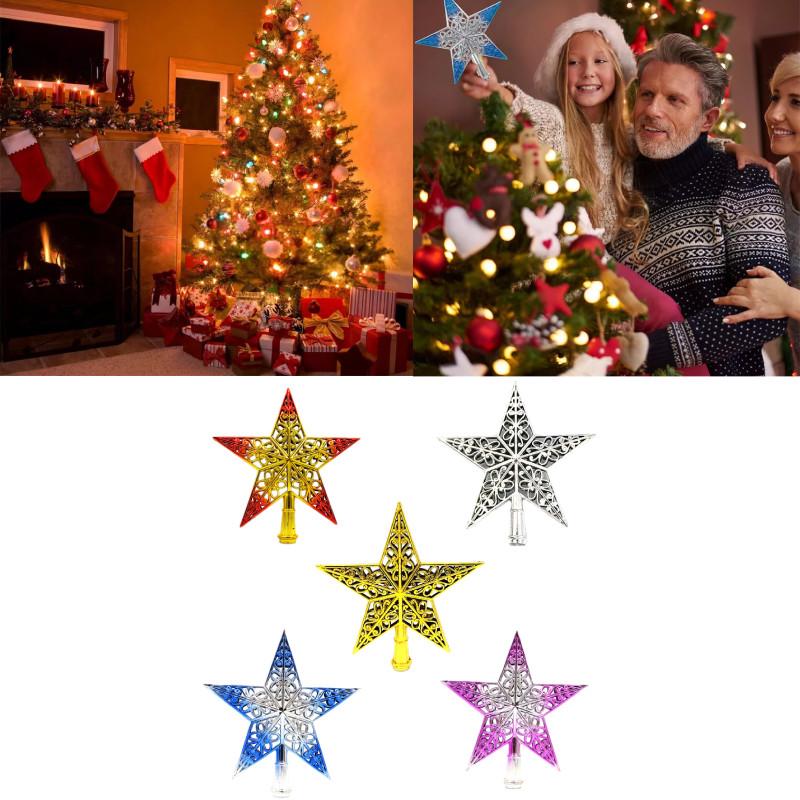 Christmas Topper Tree Hollowed Out Star Ornaments Party Home Decoration Gift
