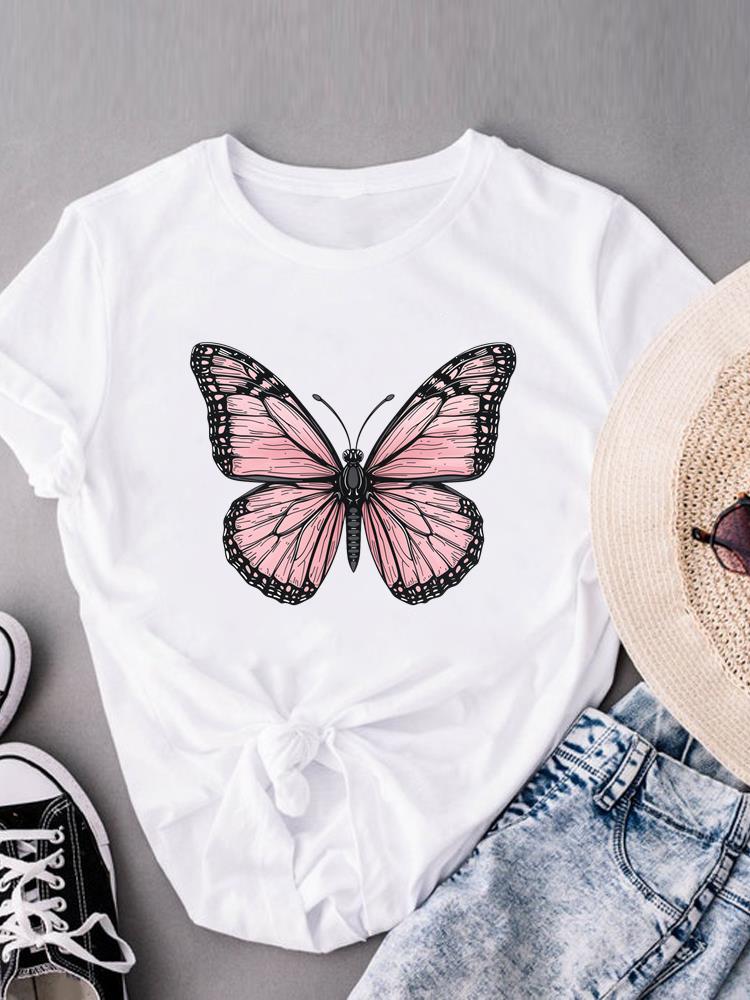 (Asian Size) sweet flower trend cute Women's Clothing Print Short Sleeve T-shirts Fashion Female Casual Top T O-neck Graphic Tee