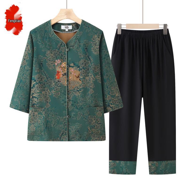 

Women s Chinese Style Embroidered Summer Blouse Set 4XL