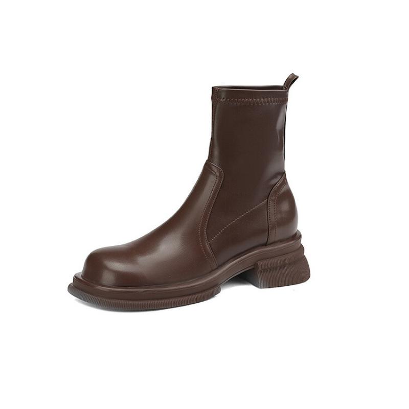 Korean Version of Round-toed Martin Boots for Women's New Thick-soled Non-slip Large-size Women's Boots, Low-heeled Comfortable Leather Boots, Autumn