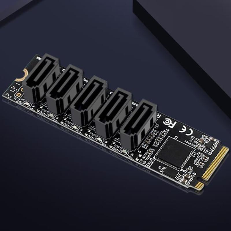 M.2 Nvme Pci-E Pcie X4 X8 X16 To 5 Port 3.0 Sata Adapter Card Riser Iii Asm1166 6Gb/S Chassis Server Pc Computer Expansion
