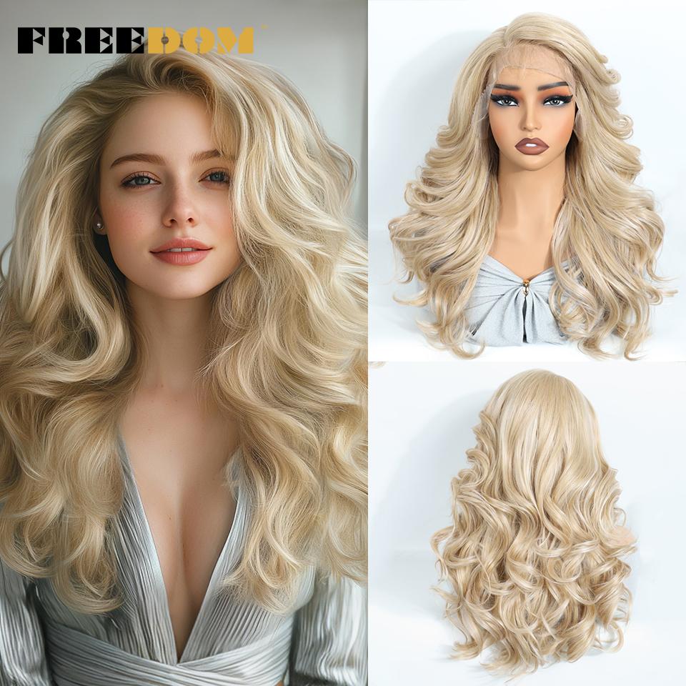 

FREEDOM Synthetic Lace Front Wigs For Black Women Body Wave Lace Wig 22 inches Ombre Chocolate Brown Blonde Wigs Cosplay Wig (as the picture,22inches&slide part)