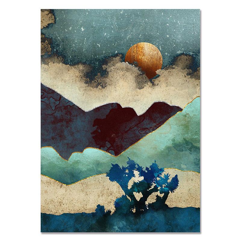 Mountain Sea Forest Whale Abstract Landscape Wall Art Canvas Painting Nordic Posters Prints Wall Pictures For Living Room Decor