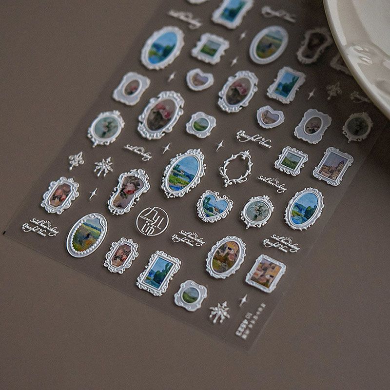 

Gold and Silver Stamping Frame Nail Sticker New Arrival Relief Adhesive Ins Best Selling Japanese-Style Retro 5D Nail Sticker Decoration 4523-Embossed