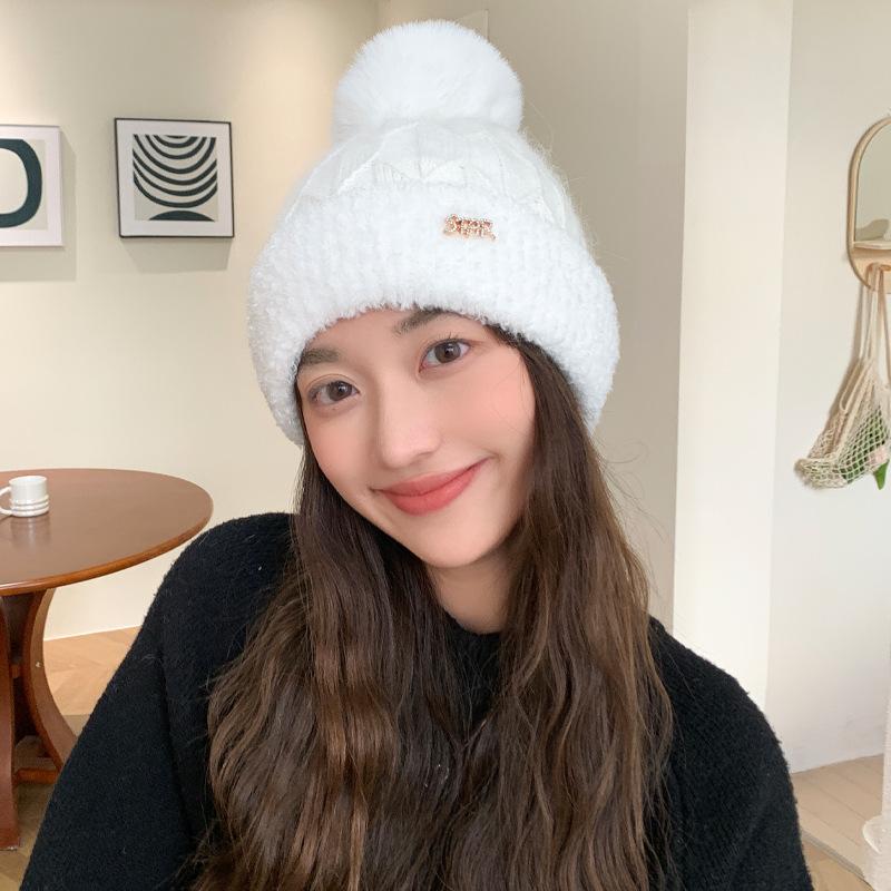 New Autumn and Winter Hat for Women In Winter Rabbit Wool Knitted Hat Outdoor Cold-proof Wool Hat Plus Velvet Windproof and Warm Pull Out Hat