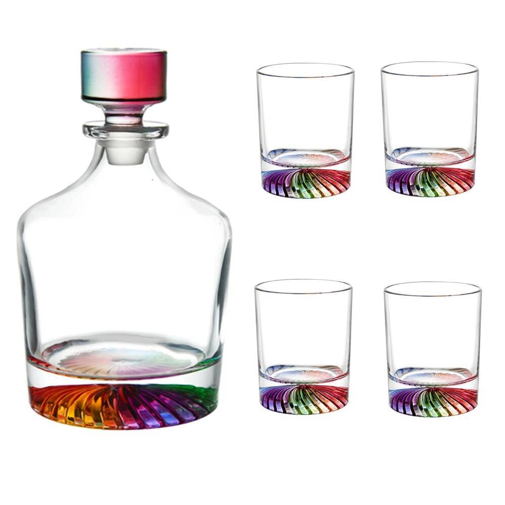 

2022 Newest Ambilight Crystal Wine Set City Bar Nightclub Party Neon Light Wineware Suit Rainbow 1 Bottle 4 Cups Alcohol Partner