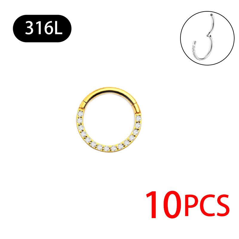 10pcs Stainless Steel Hoop Earrings Nose Ring for Women Piercing White Zircon Body Jewelry Round Nose Ring