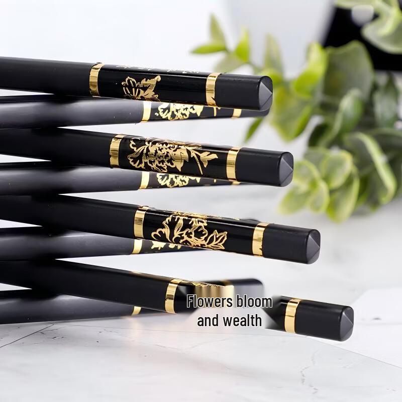 Black Floral Alloy Chopsticks - 10 Pairs Set
