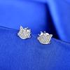 Cute Cat Earrings for Women Fashion Hollow Cartoon Jewelry Full of Diamonds