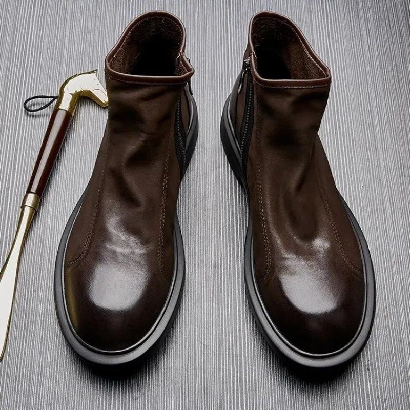 

Мужские кожаные ботинки с высоким голенищем в стиле ретро, ботинки Мартин в британском стиле, из первого слоя коровьей кожи, красивые и легкие, низкие, осенне-зимние модели ◑38◑