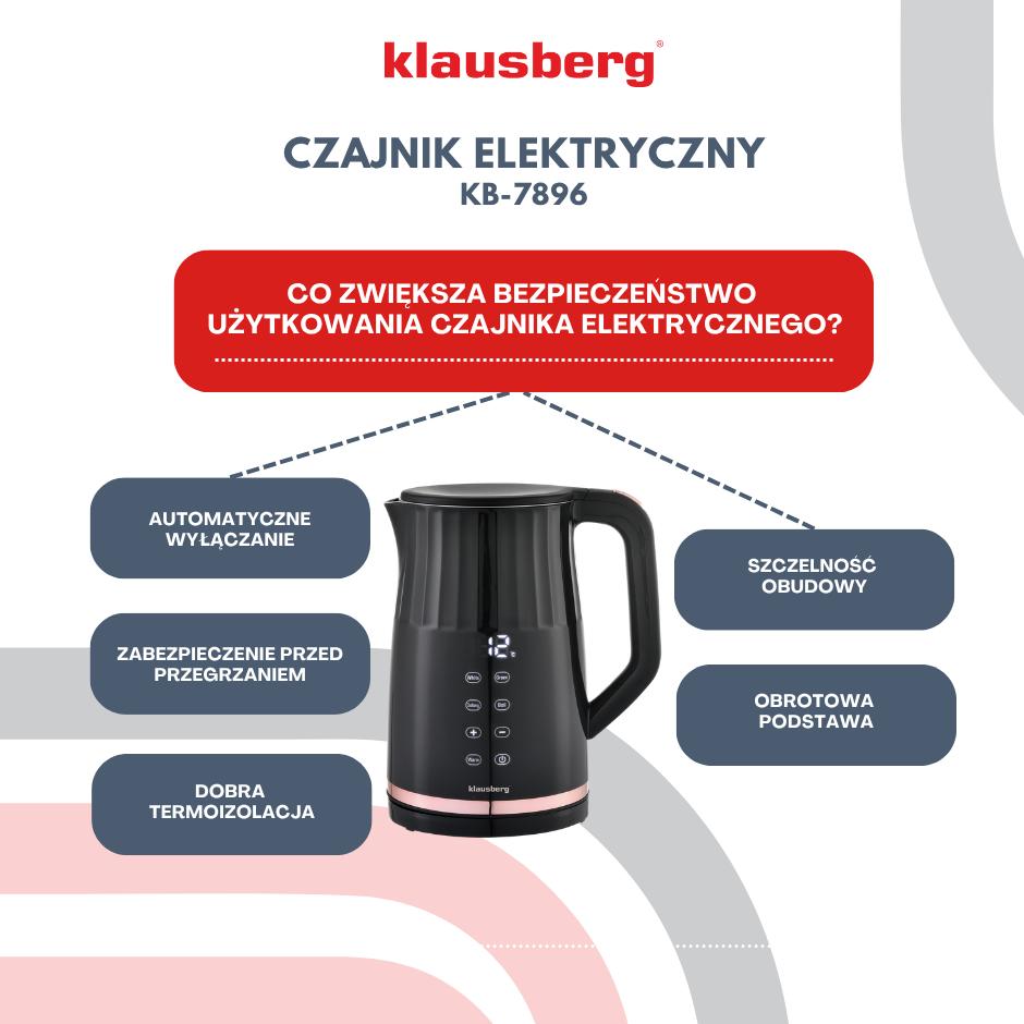 Electric Kettle with Temperature Control 1.7L Cordless Black KLAUSBERG KB-7896