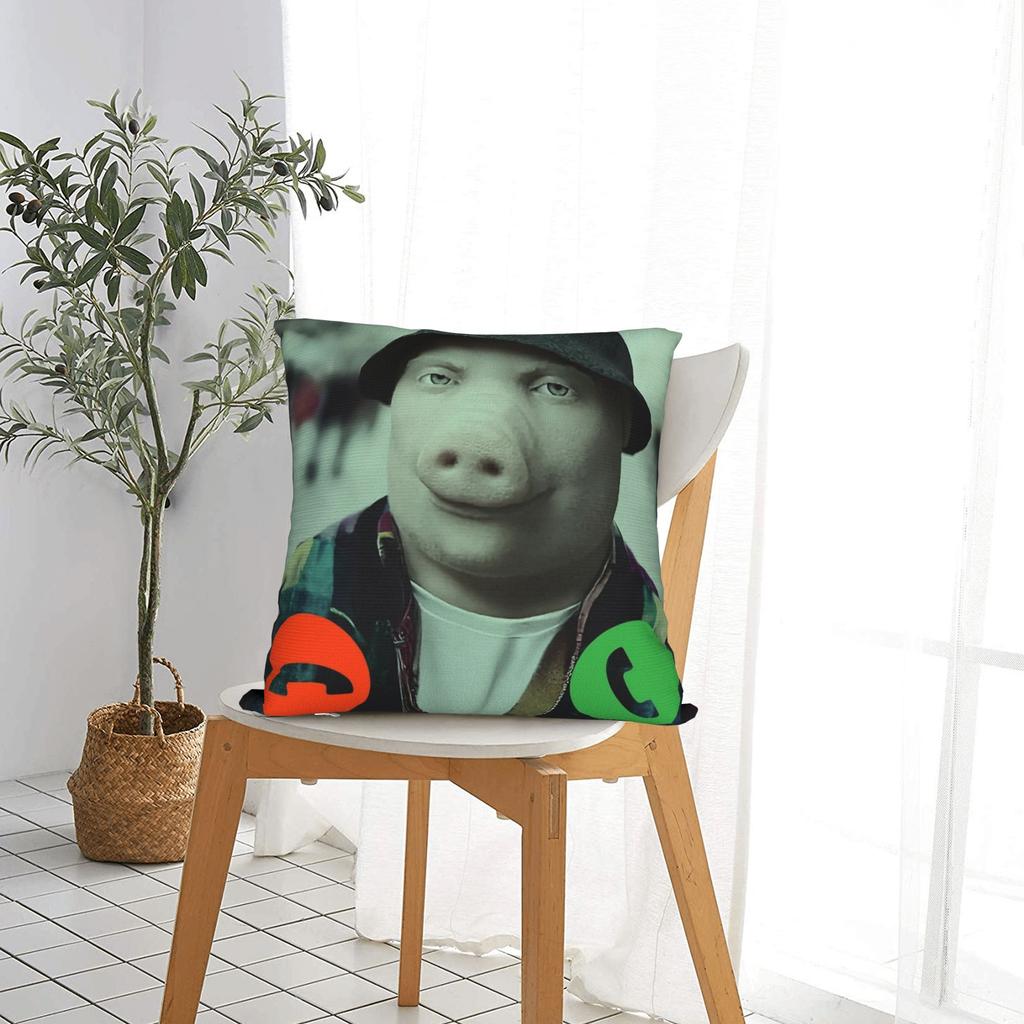 John Pork Calling Square Pillow Covers Polyester Living Room Cushion Case Funny Decor Throw Pillow Case 45*45