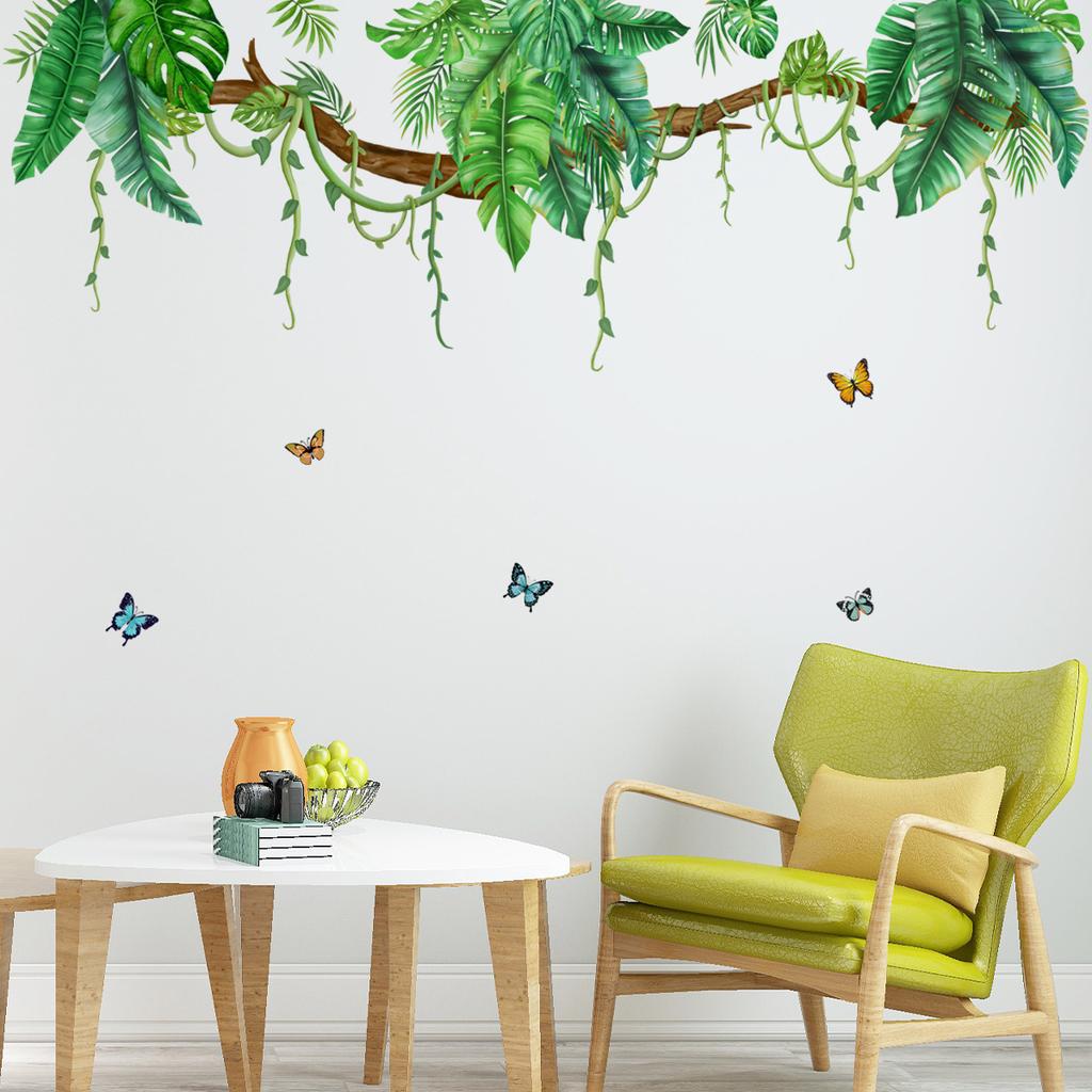 Living Room Wall Decals Bird Plant Leaf Butterfly Wall Stickers for Children Kids Room Bedroom Home Decoration Mural Wallpaper