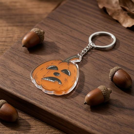 Durable Metal Key Chain Halloween Creepy Pumpkin Acrylic Keychain, Double-sided Head Ring Pattern Charm for Backpacks, Decorative Car Holiday