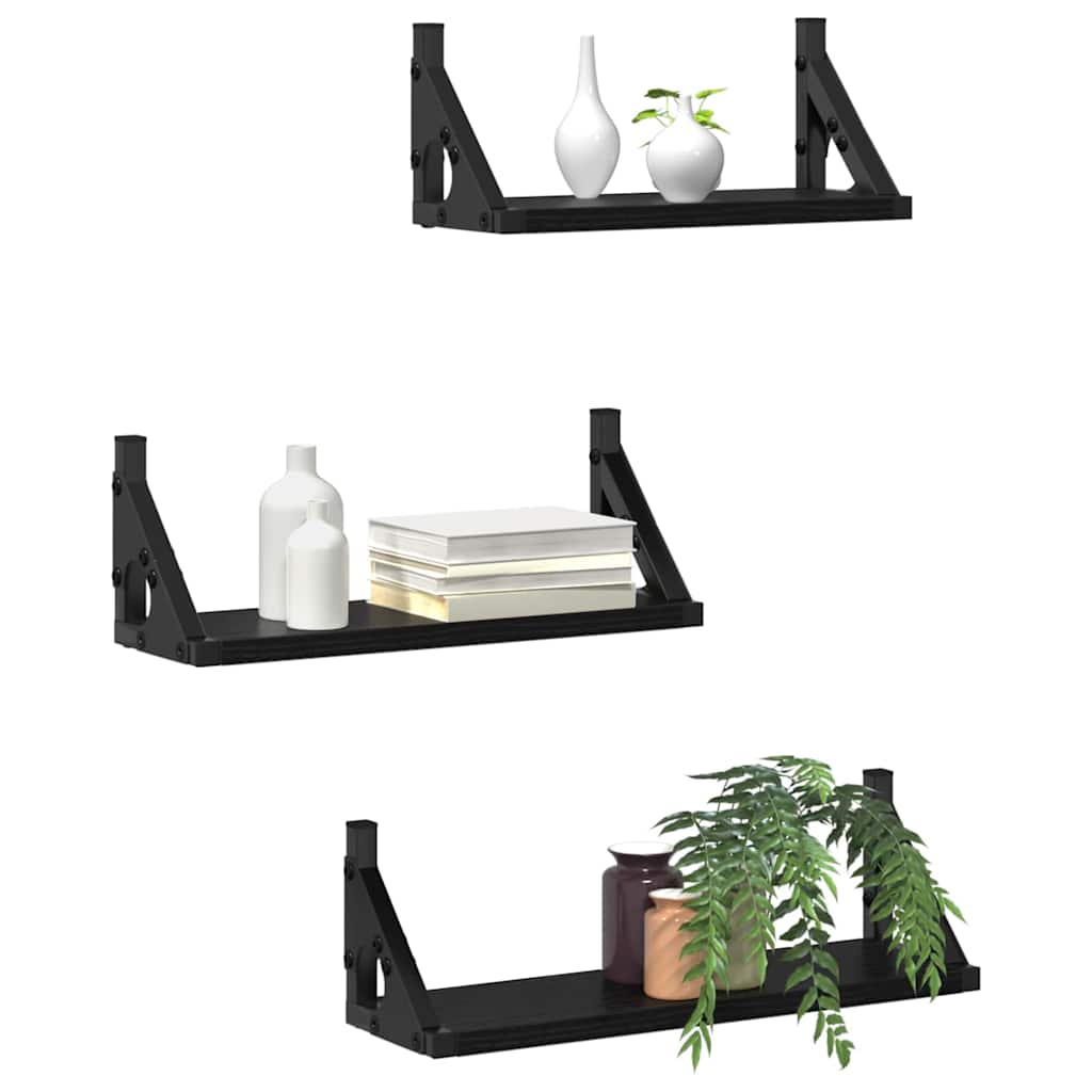 Wall Mounted Shelf System with Storage 3 pcs Black Oak Effect