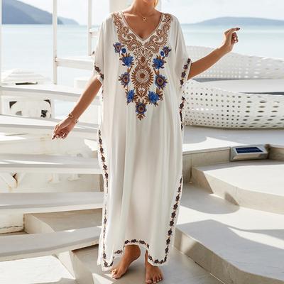 Women's Fashion Summer Spring Flower Pattern Print 1/2 Sleeves V-Neck Loose Waistline Casual Dresses