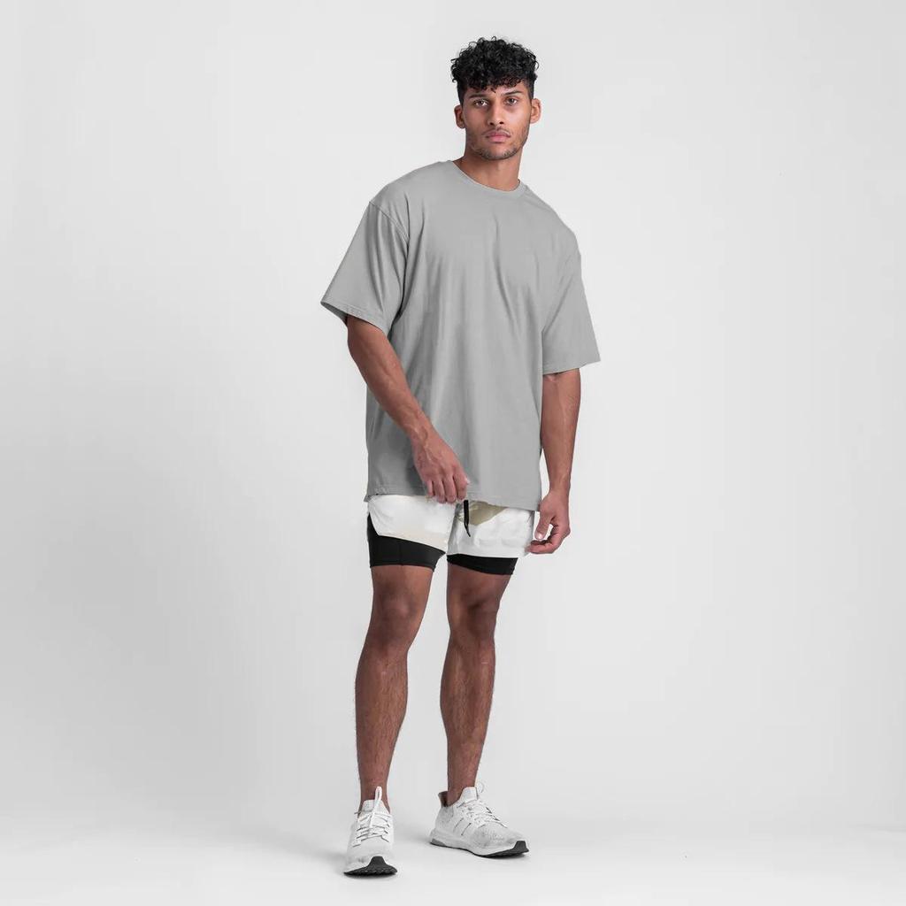 Summer American Loose Fit Cotton T-Shirt - Men’s Crew Neck Short Sleeve for Fitness Training, Plus Size Available