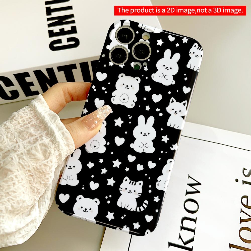 Black & White Cute Animals Pattern Phone Case All Inclusive Film Hard Phone Case, Compatible with iPhone 18 Pro Max 17 16 15 14 13 12 11