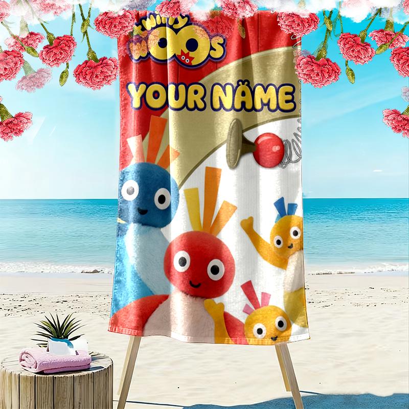 Custom Name Twirlywoos Print Beach Towel, Large Soft Quick Dry Towel for Beach Camping Swimming_xia