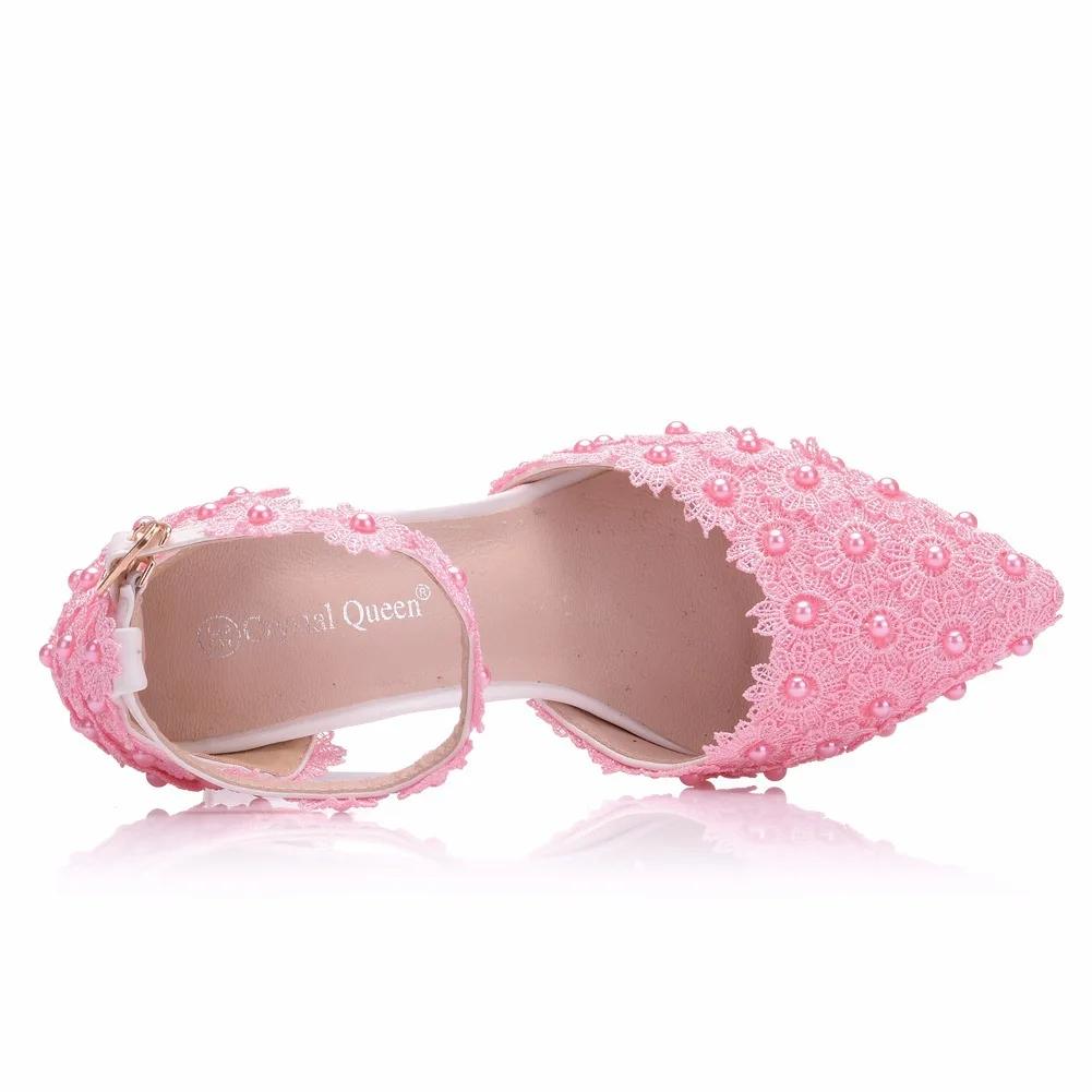 Fashion Wedding Shoes Bride White Wedding Shoes Female High Heels Ankle Strap Pumps Women's Shoes Rhinestone Lace High Heels Party Shoe