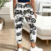 Women Plus Size Printed Jogger Pants Dark Navy Gold Pattern Drawstring Waist Side Pockets Cuffed Ankle