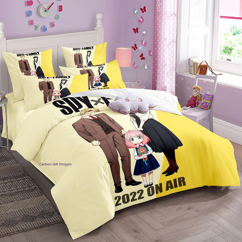 Anime Spy X Family Bedding Set Kawaii Loid Forger Anya Duvet Cover with Pillowcases Girls Boy Kid Set Quilt Cover Set