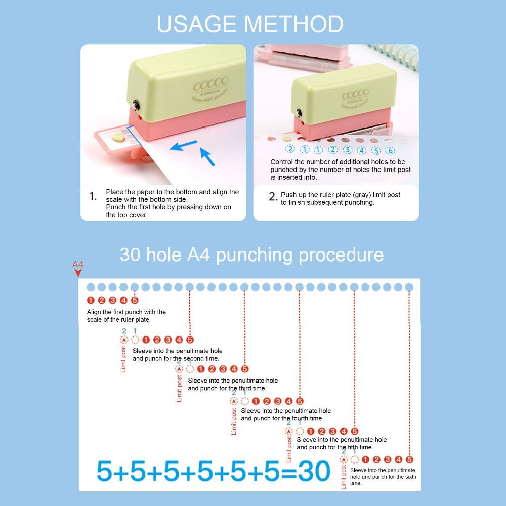 5 Hole Paper Punch Tool Portable Loose Leaf Puncher Precise Round Hole Puncher Home Use