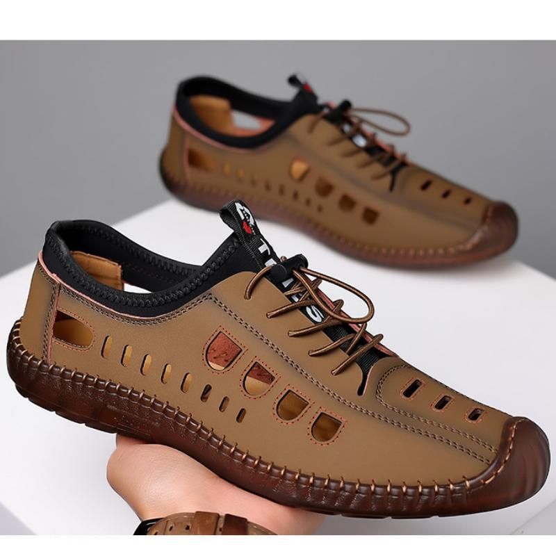 Summer Men's Leather Sandals Tendon Sole Slip on Flat Casual Sandals Outdoor Beach Sandal Shoes for Men Sandalias De Hombre 2025