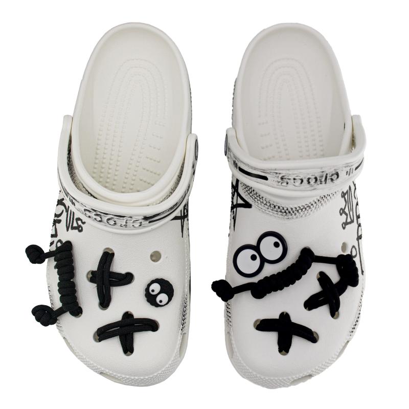 Crocs Klasyczne chodaki Duże Oczy Urocze Zabawne Graffiti Fajne Wszechstronne Buty z Dziurkami Unisex Białe