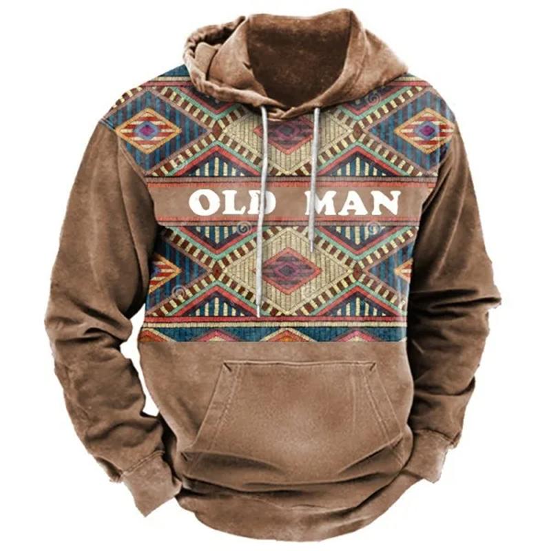Vintage Graphic Men's Hoodies Indian Traditional Print Pullovers Oversized Casual Hooded Sweatshirts Ropa Hombre Unisex Clothing