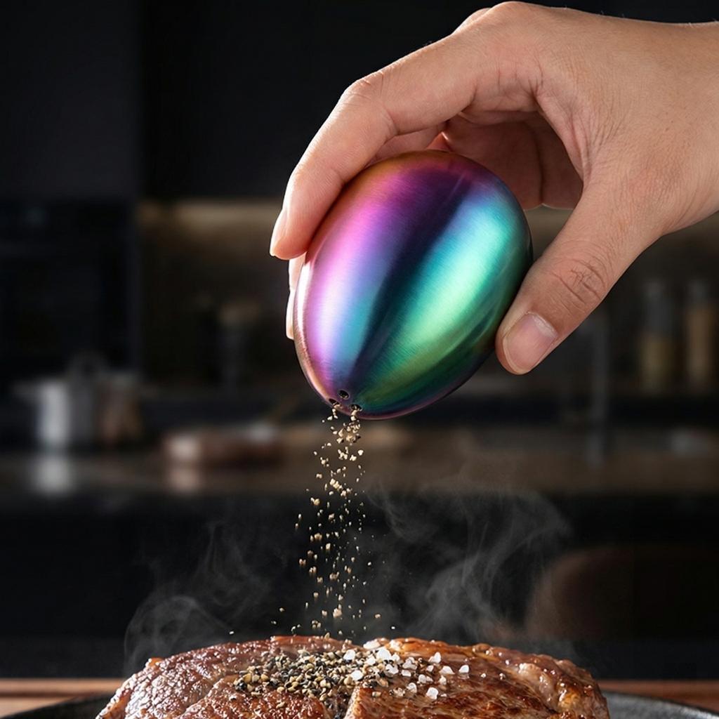 Gewürzflasche/Gewürzglas aus Edelstahl in kreativer Eiform