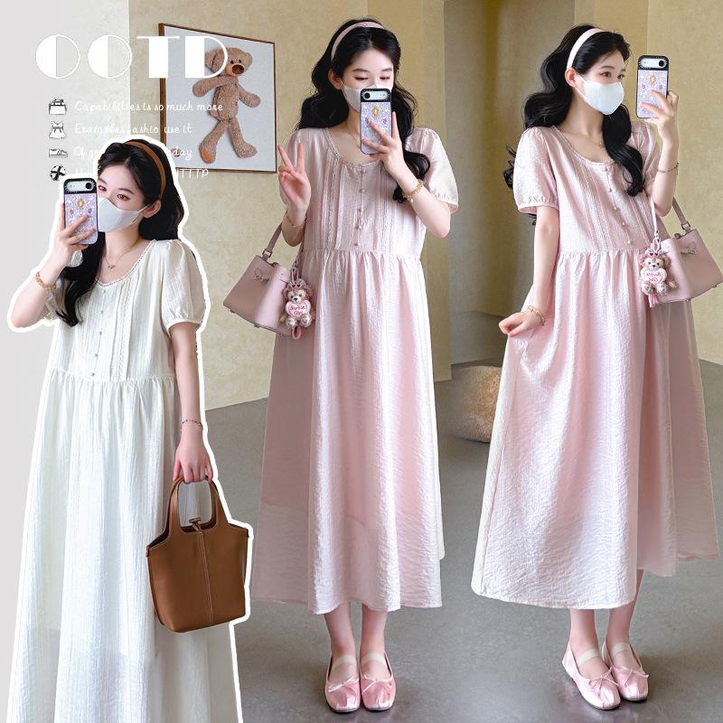 2026 Summer Lace Patchwork Sweet Long Sleeve Plus Size Maternity Dress Medium