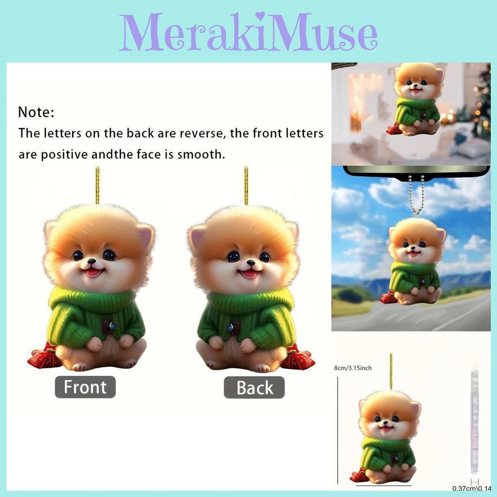 Adorable Plush Dog Acrylic Car Rearview Mirror Hanging Decoration Charm Gift