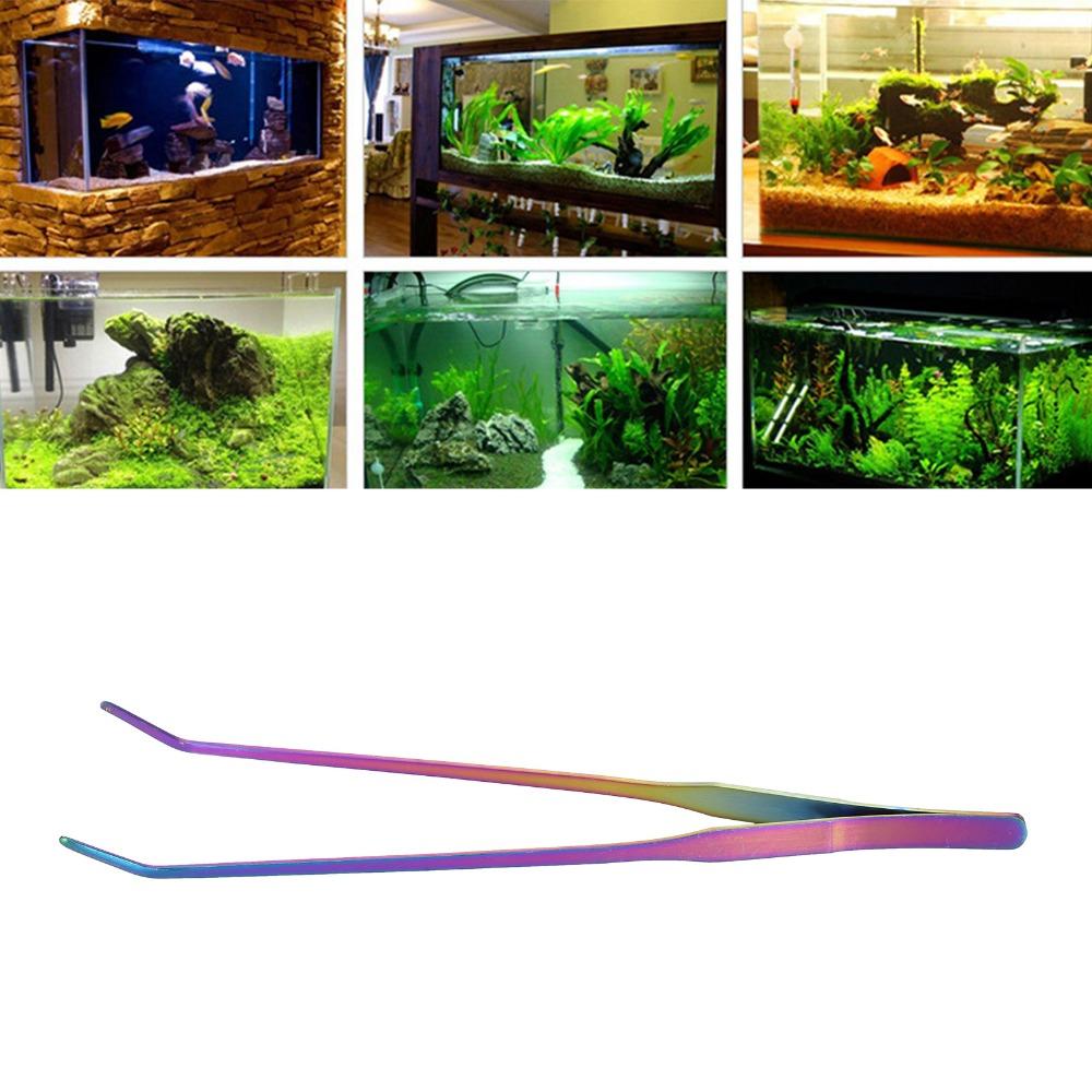 Stainless Steel Aquarium Tweezers 27cm Length Curved Design Planted Tongs Rainbow Long Tweezers Aquascaping Tools