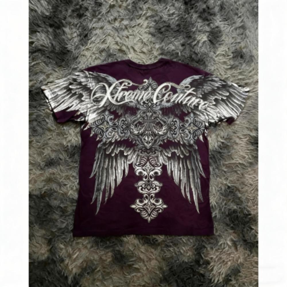 

Summer Men s T-shirt Gothic Skull Cross Wing Print Tees Round Neck T-shirt Outdoor Street Style Top Casual Women s Clothing XXS