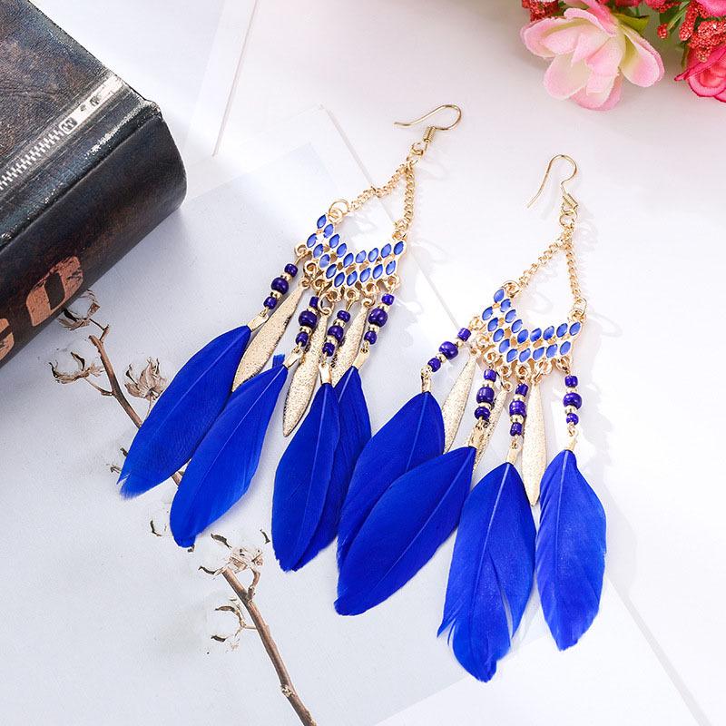 Bohemian Long Tassel Feather Earrings - Trendy Douyin-Inspired Design for Women