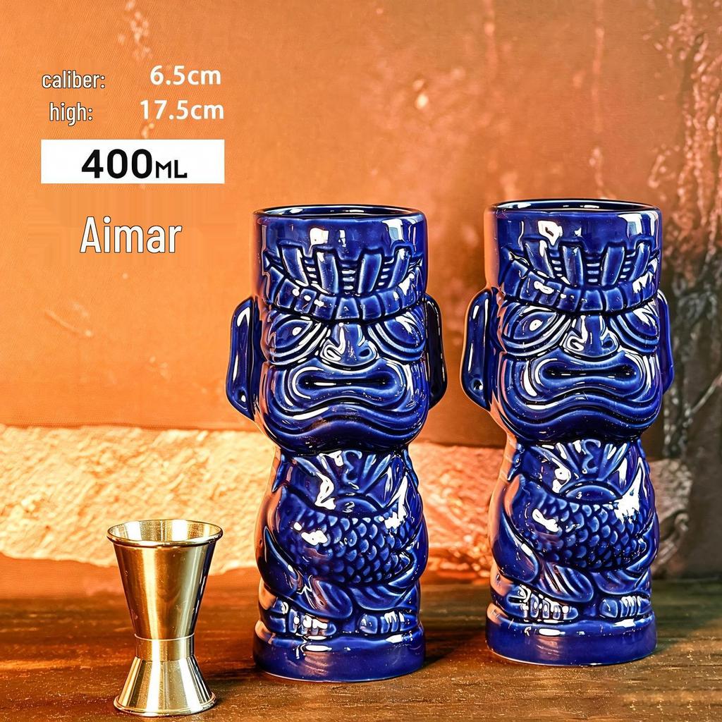 Bicchiere da Cocktail in Ceramica Teschio Zombie Tiki Hawaiano