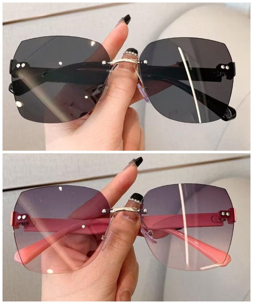 Fashion Rimless Beach Gradient Sunglass Original Lady Retro Branded Shades UV400 Eyeglasses